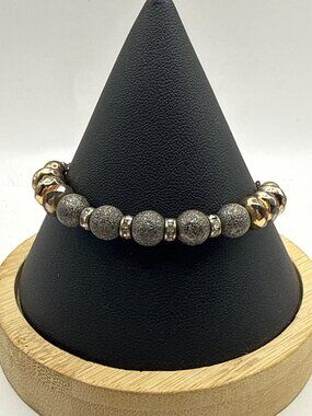 Y2K Mixed Metal Stardust Beaded Adjustable Bracelet Gray Gold Rhinestone Goth Gr
